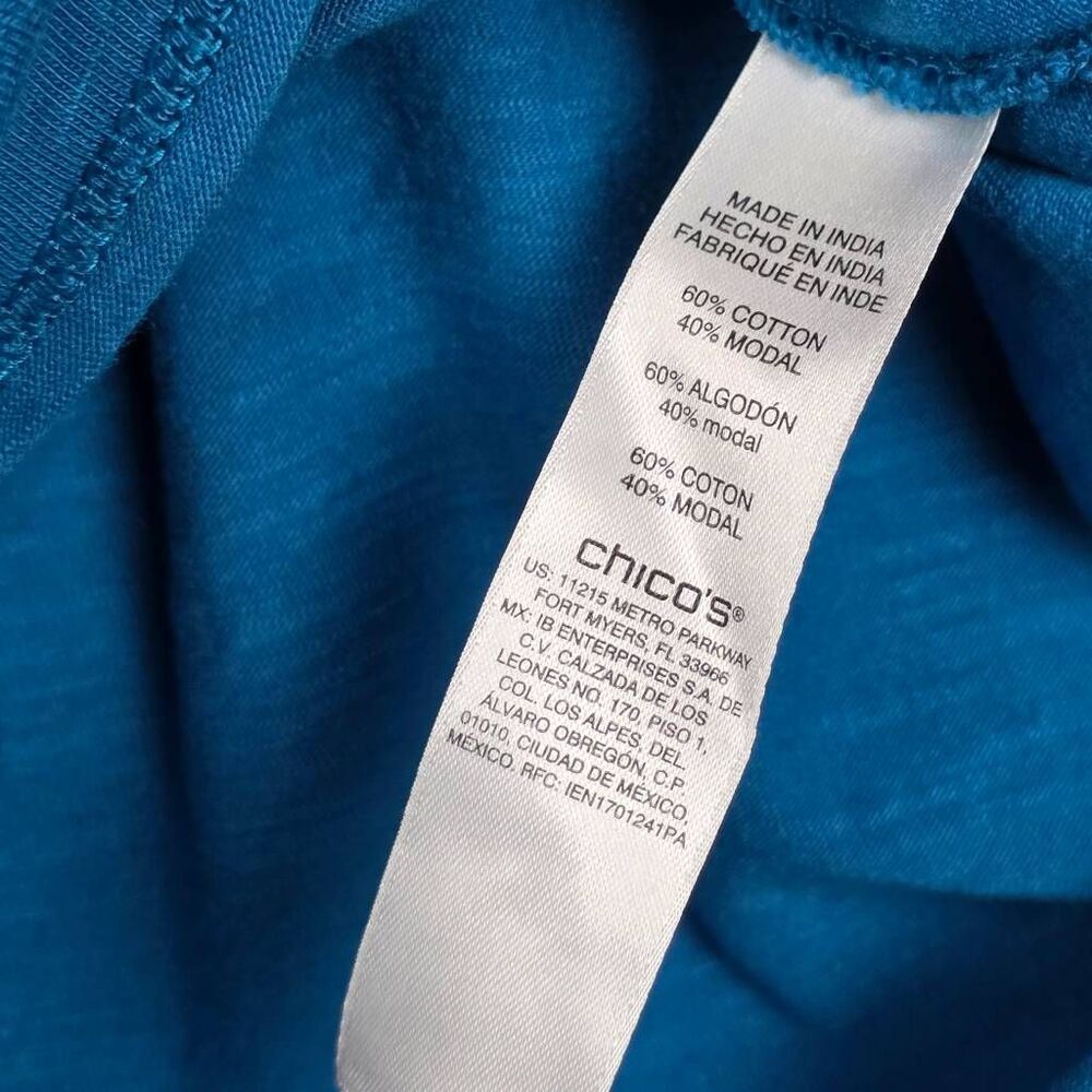 Chico’s Blue Hooded Pullover 3/4 Sleeve Top Size 3 - Picture 6 of 7